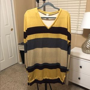 Bellamie Muli-Color Stripe Tunic V-Neck Top
